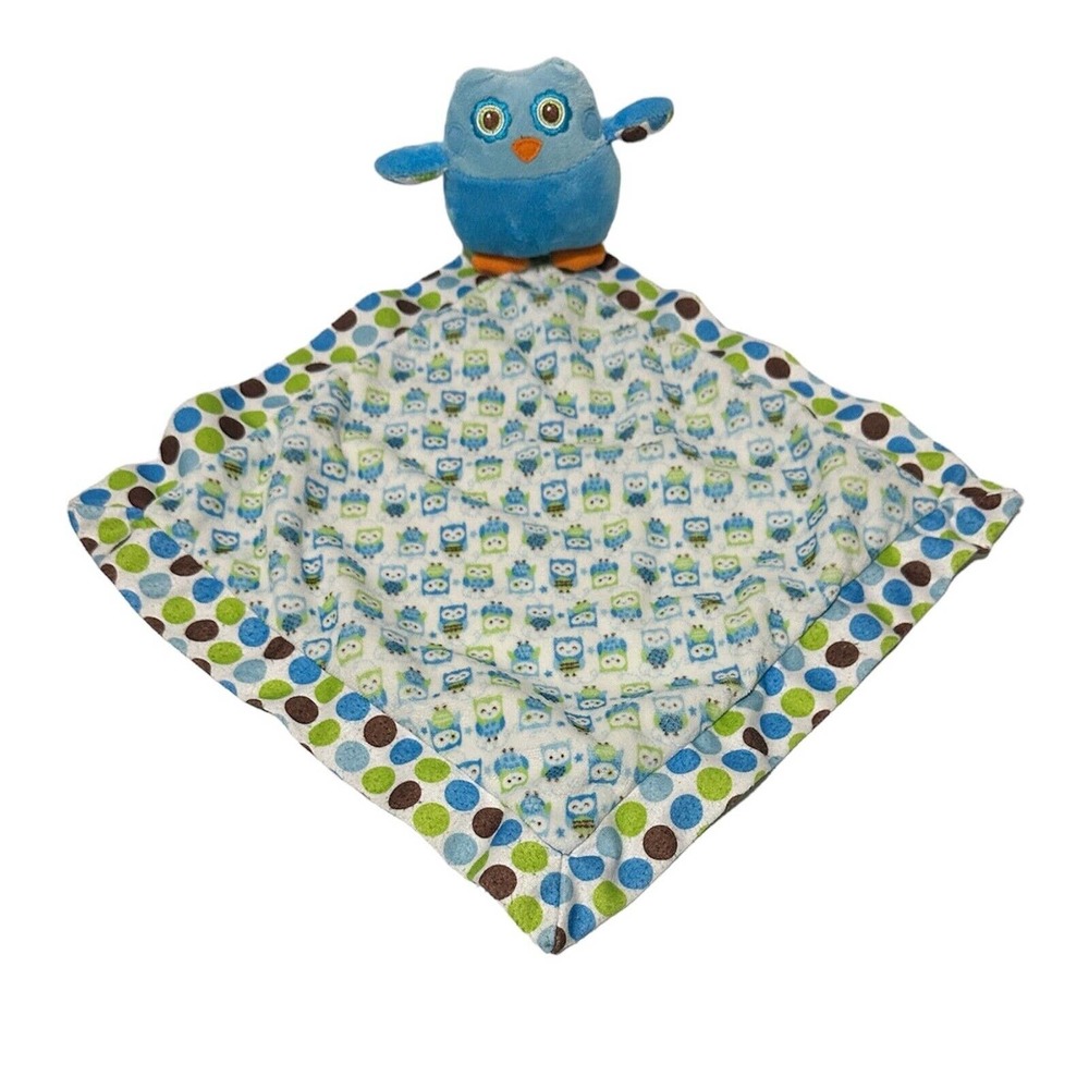 Baby Ganz Owl Blue Green Aqua Polka Dot Lovey Soother Blanket Baby Plush Stuffed